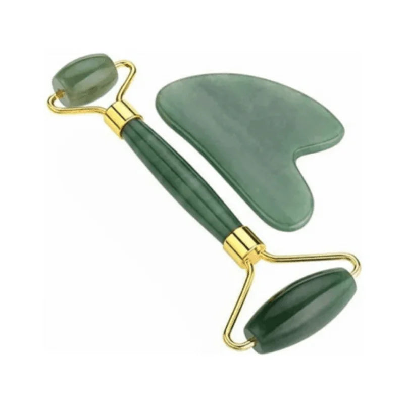 Facial Beauty Guasha Jade Roller Set In Marble - Green Facial Beauty Guasha Jade Roller Set In Marble - Green