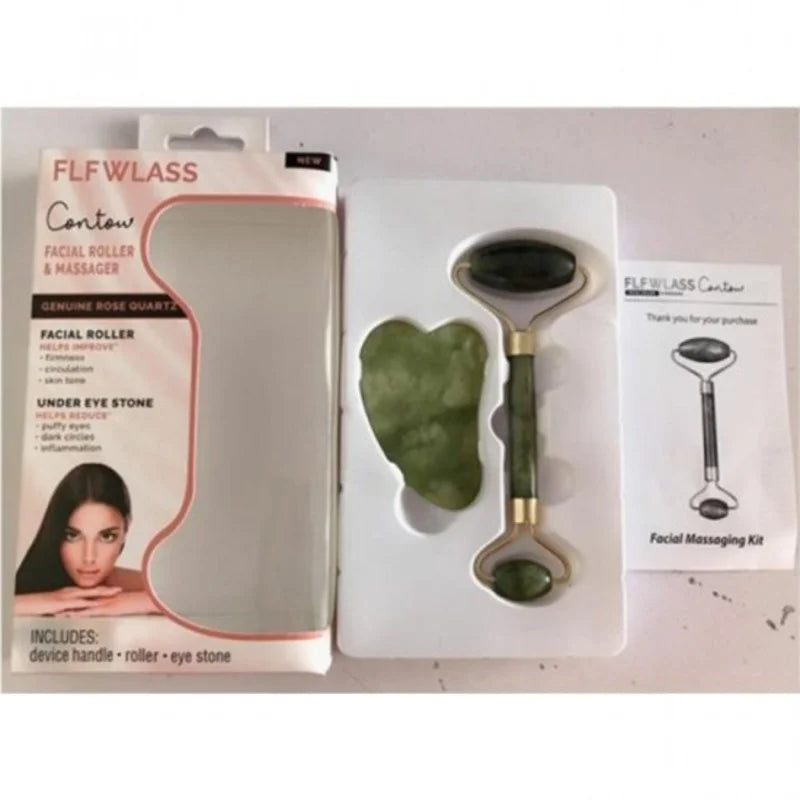 Facial Beauty Guasha Jade Roller Set In Marble - Green Facial Beauty Guasha Jade Roller Set In Marble - Green