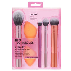 Real Techniques Everyday Essentials Makeup Brush Set Plus with Bonus Miracle Complexion Sponge