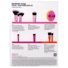 Real Techniques Big Blends Energy Brush + Dual-Sided Puff Set - 6 Piece Set