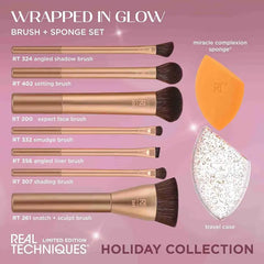 Real Techniques Wrapped In Glow Brush + Sponge 9 Piece Holiday Gift Set