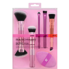 Real Techniques Big Blends Energy Brush + Dual-Sided Puff Set - 6 Piece Set