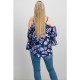 Printed Bell-Sleeved Blouse 0016A - Navy Orchid
