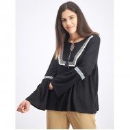 Style and Co Women's Embroidered-Trim Solid Peasant Top STY04 - Black