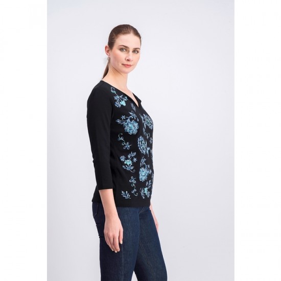 Women Cotton Embroidered Top - Deep Black
