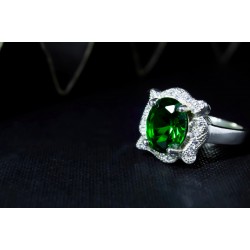 Reina Vintage Green Emerald Silver Ring 