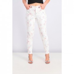 Women's Floral-Print Skinny Jeans TCH-0160 - Cream