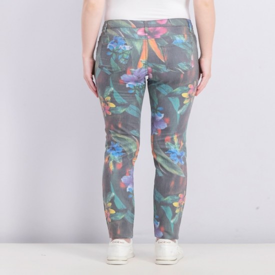 Pieces Women Floral Straight Pants - Pink - Green - Purple