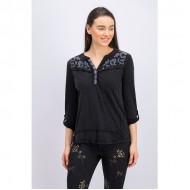 Style and Co Petite Cotton Embroidered Top STY02 - Black