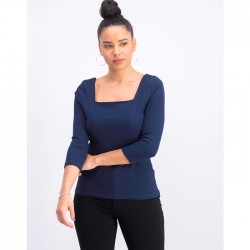 Women Long Sleeves Square Neck Top 0019 - Navy Blue