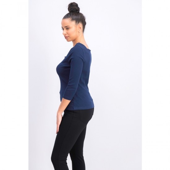 Women Long Sleeves Square Neck Top 0019 - Navy Blue