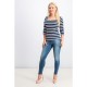 Women Stripe Long Sleeve Top 0020 - Navy Blue and White