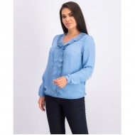 Women Long Sleeve Ruffled Neck Blouse 0032 - Light Blue