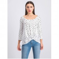 Levie Knot Front Knit Top 0070 - White and Black