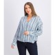 Women Stripe Long-sleeve Blouse 0077 - Light Blue Combo