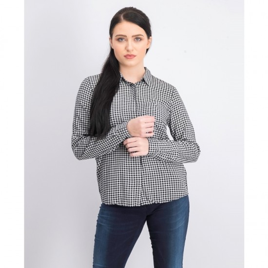 Women Plaid Long Sleeve Top 0078 - Black and White
