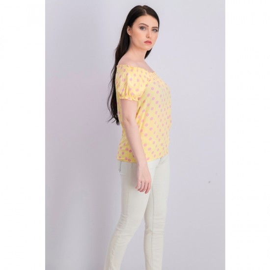 Women Polka Dots Blouse 0088 - Yellow and Pink