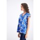 Women Floral V Neck Top 0104 - Blue and White