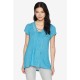 Women's Petite Short Sleeve Striped Lace up Neck Top 0047 - Blue